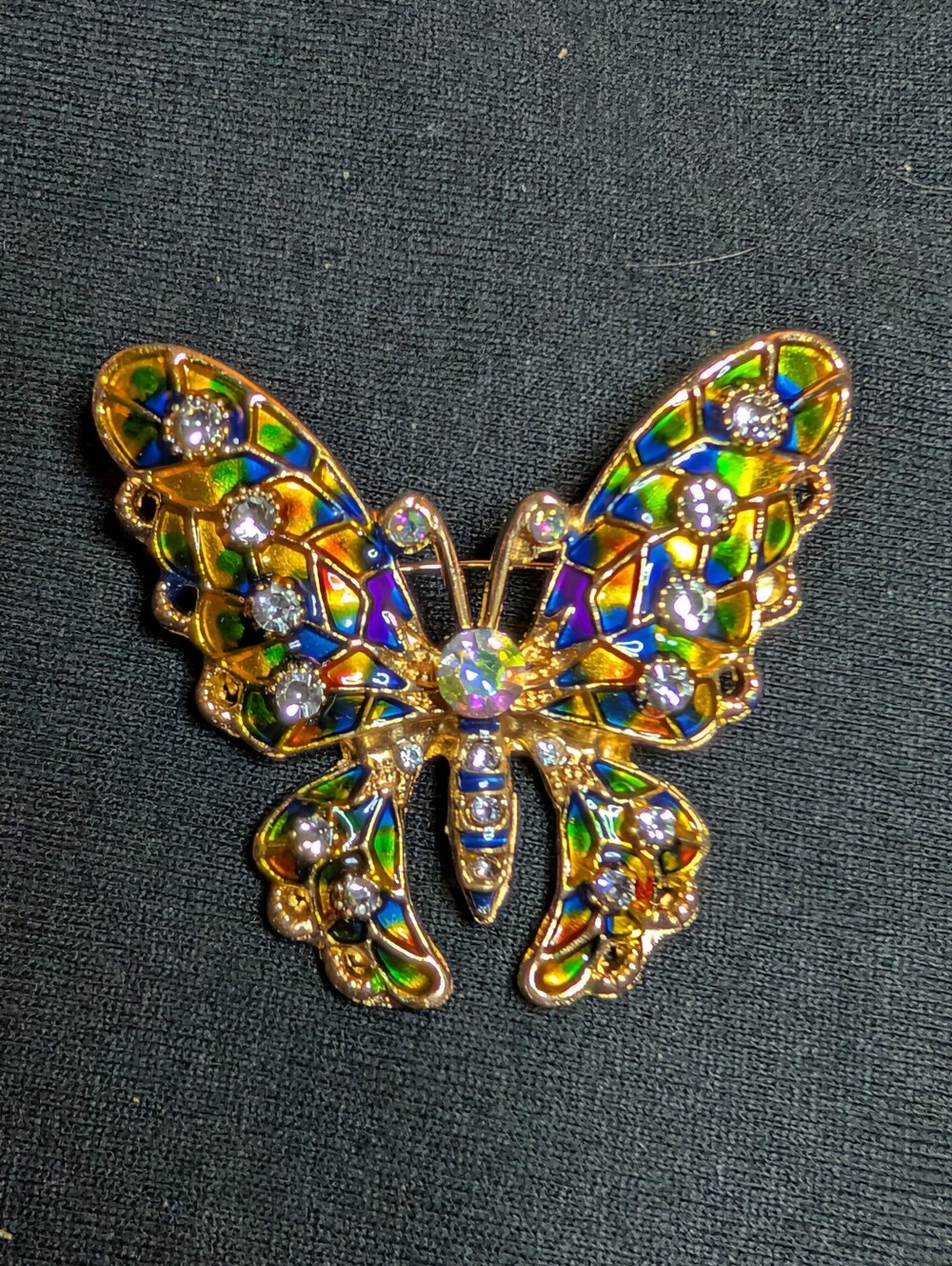 Gold Multicolor Butterfly Brooch - Sparkling Crystal Accent